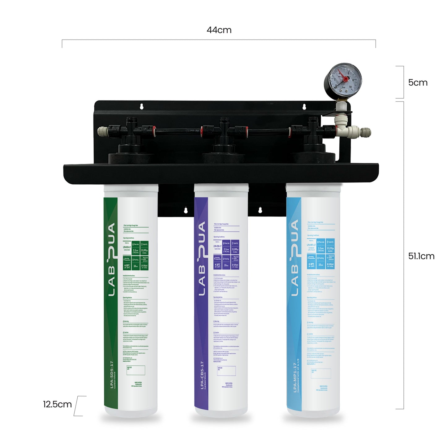 Lab Pua Triple Header Series Sediment With Full Carbon Block with Membrane/ Sediment&Gac/ Carbon Block Total 4 Stage