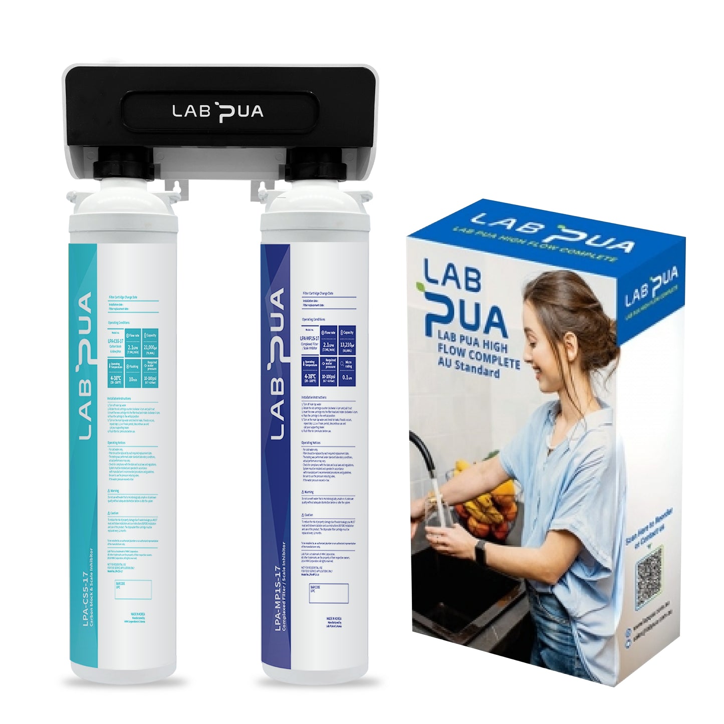 Lab Pua Twin Header series 5Micron Pure Carbon block with 0.1 Micron Ultra Fine &Scale Filter KIT