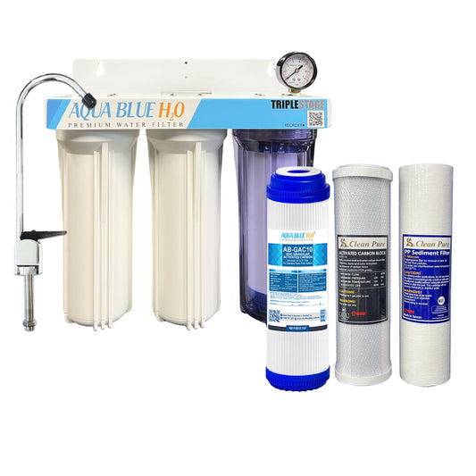 3 Stage Undersink water Kit removes chlorine, absorbs harmful organic chemicals sand, silt, dirt, and rust from feed water