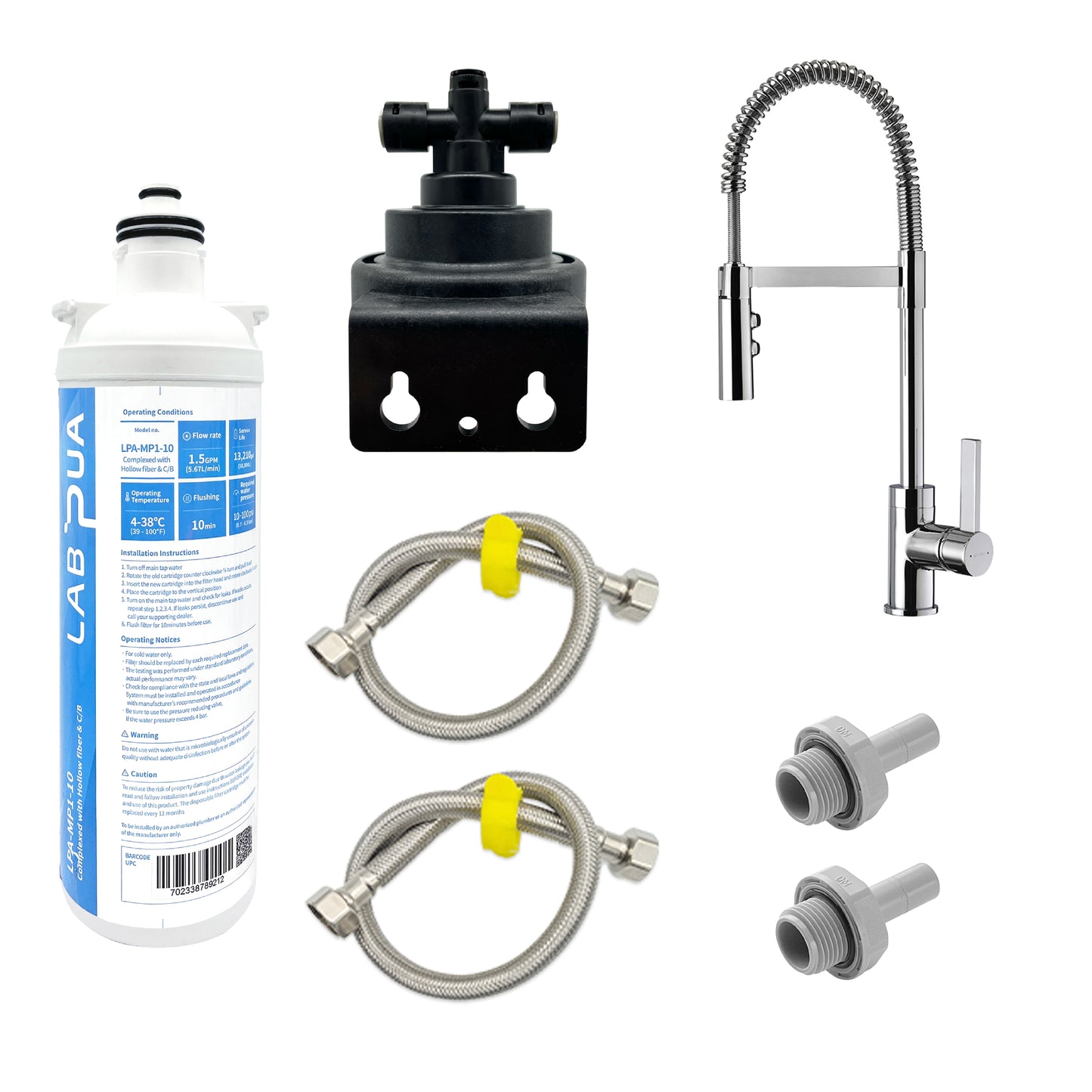 Lab Pua Residential Water Filter Kit LPA-MP1-10 10" with Mondella Resonance 35mm Chrome Side Pin Lever Sink Mixer