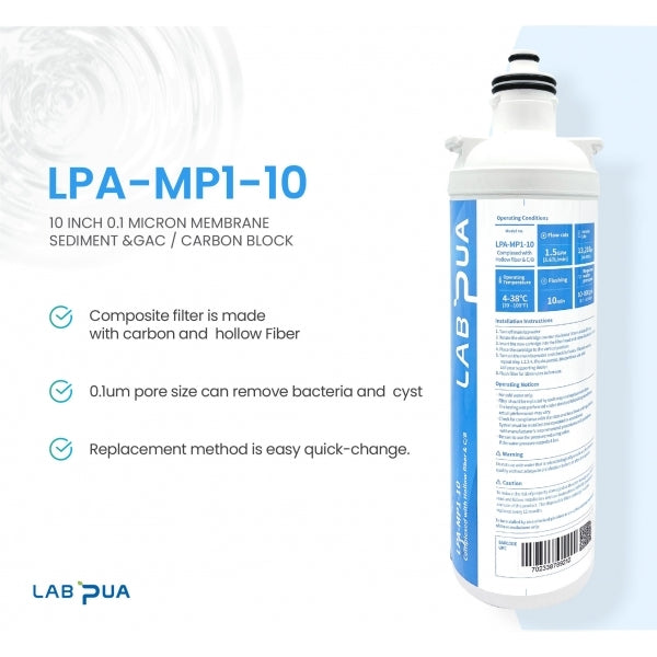 Lab Pua Residential Water Filter Kit LPA-MP1-10 10" with Mondella Resonance 35mm Chrome Side Pin Lever Sink Mixer