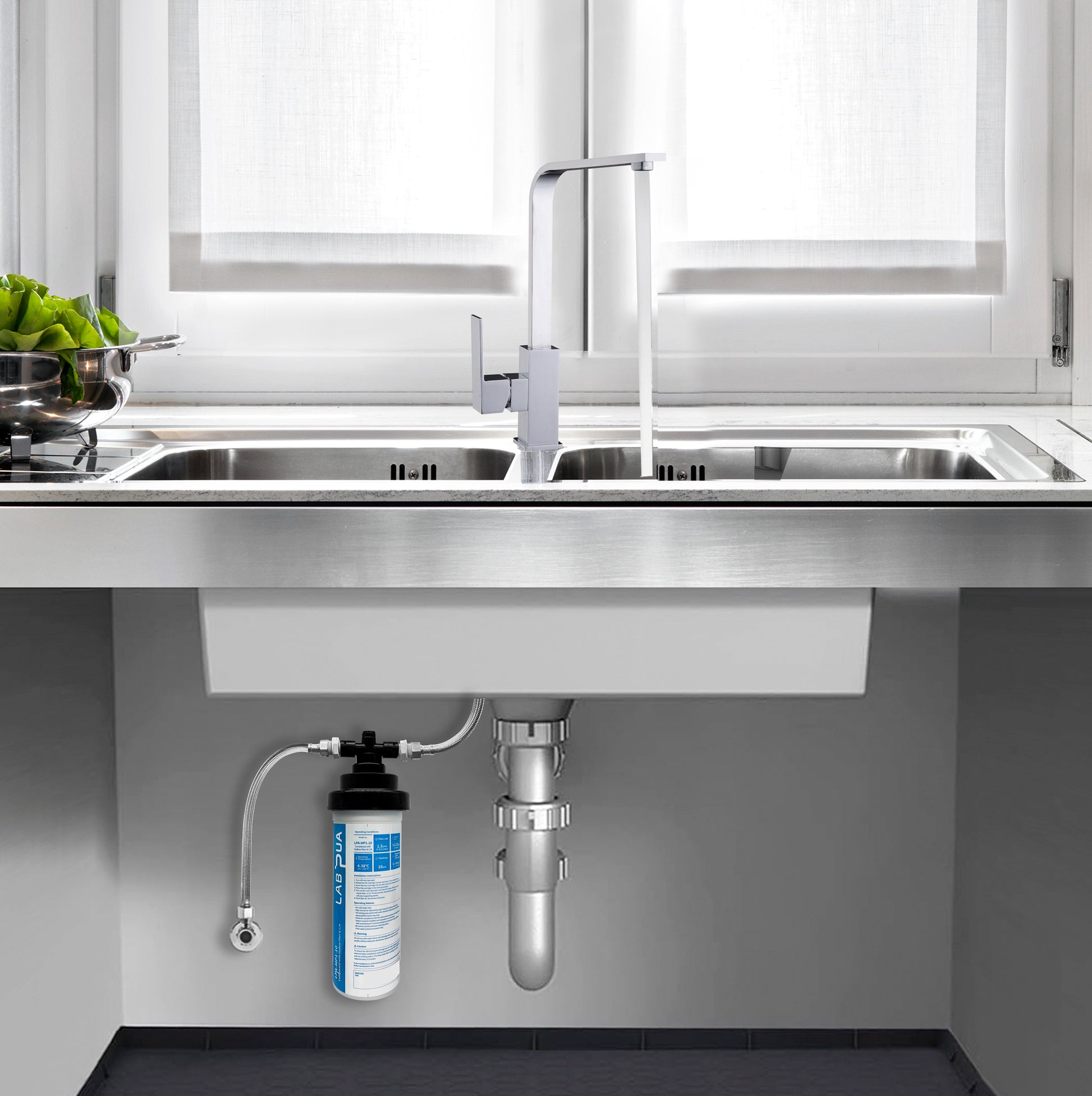 Lab Pua Residential Water Filter Kit LPA-MP1-10 10" with Mondella Resonance 35mm Chrome Side Pin Lever Sink Mixer