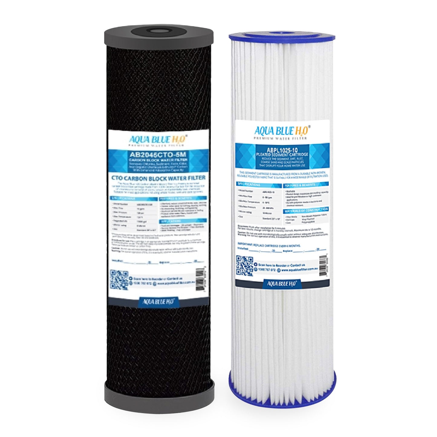 20" X 4.5" Big Blue Twin Water Filter Housing with CTO + Pleated Sediment