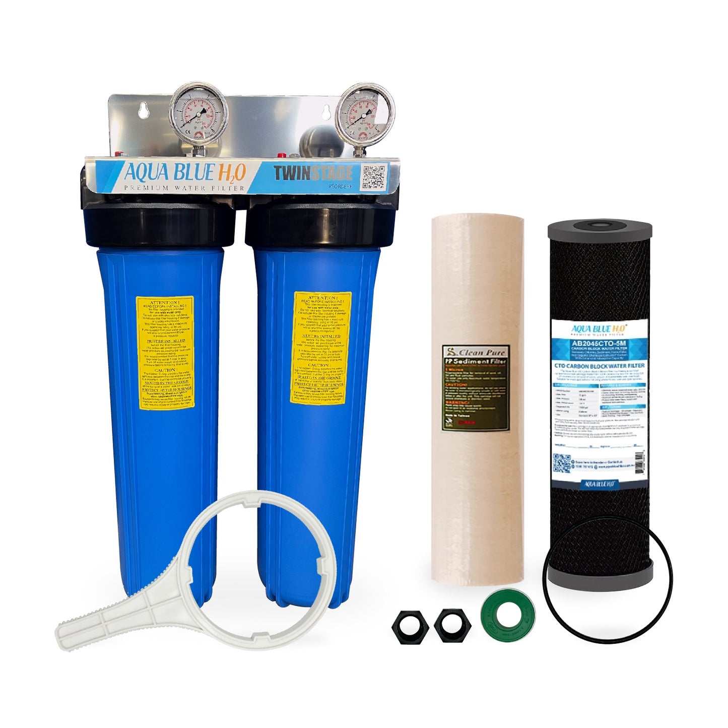 20" X 4.5" Big Blue Twin Water Filter Housing with SEDIMENT( POLYSPUN )+ CTO