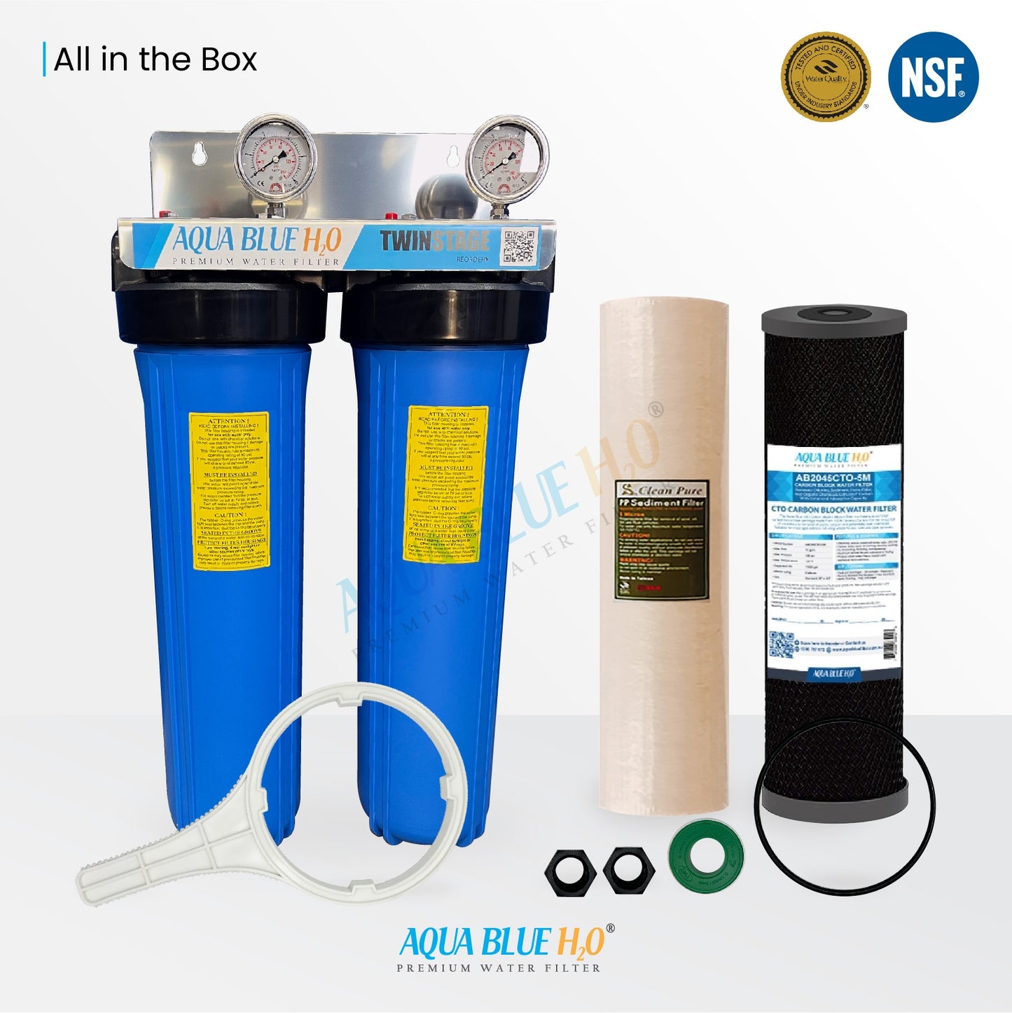 20" X 4.5" Big Blue Twin Water Filter Housing with SEDIMENT( POLYSPUN )+ CTO