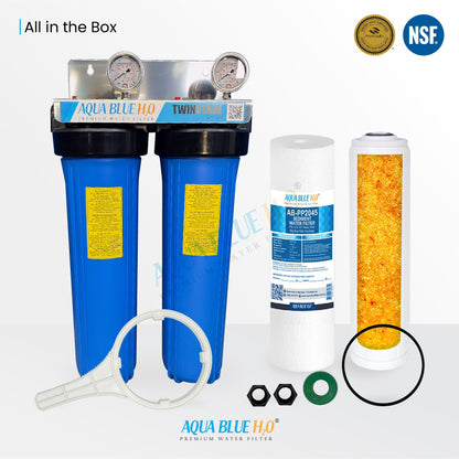 20" X 4.5" Big Blue Twin Water Filter Housing with SEDIMENT + RESIN