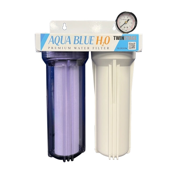 Twin Caravan & RV Water Filter System with Sediment & Silver Carbon Block Filter