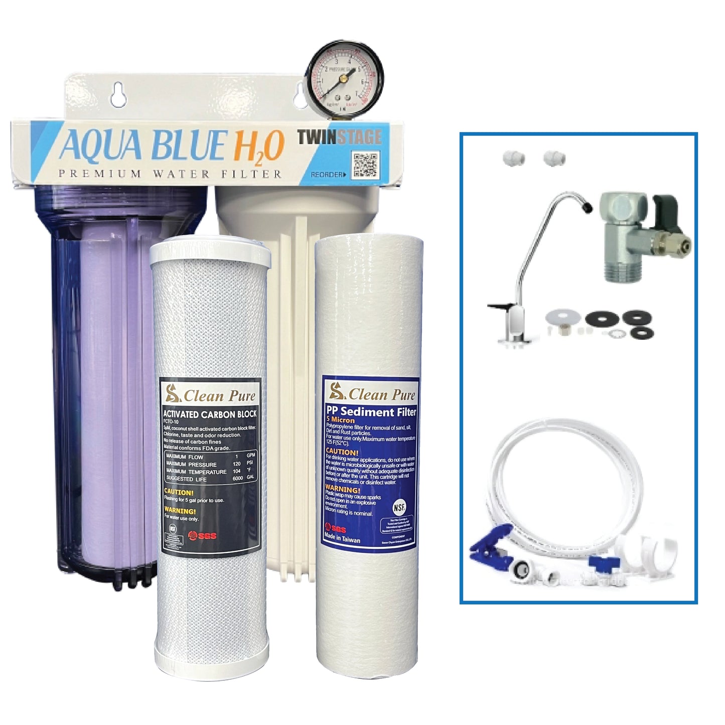 Twin Caravan & RV Water Filter System with Sediment & Silver Carbon Block Filter