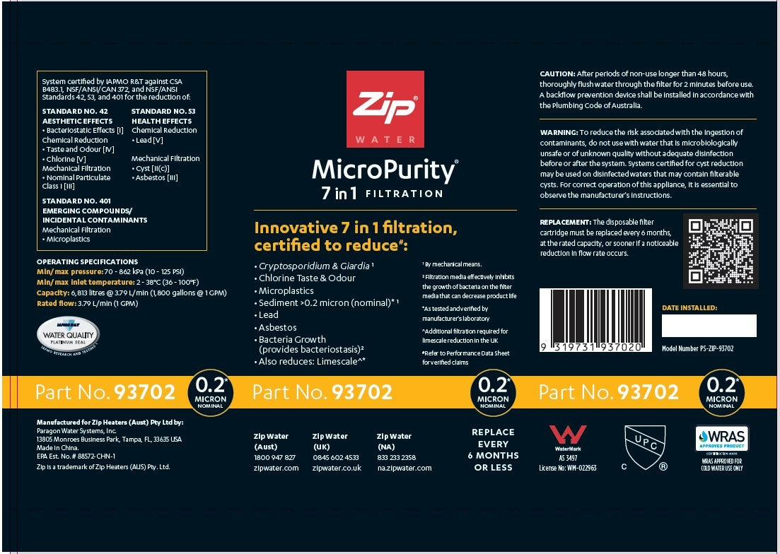 2x Zip HydroTap Water Filter MicroPurity 93702 0.2 Micron