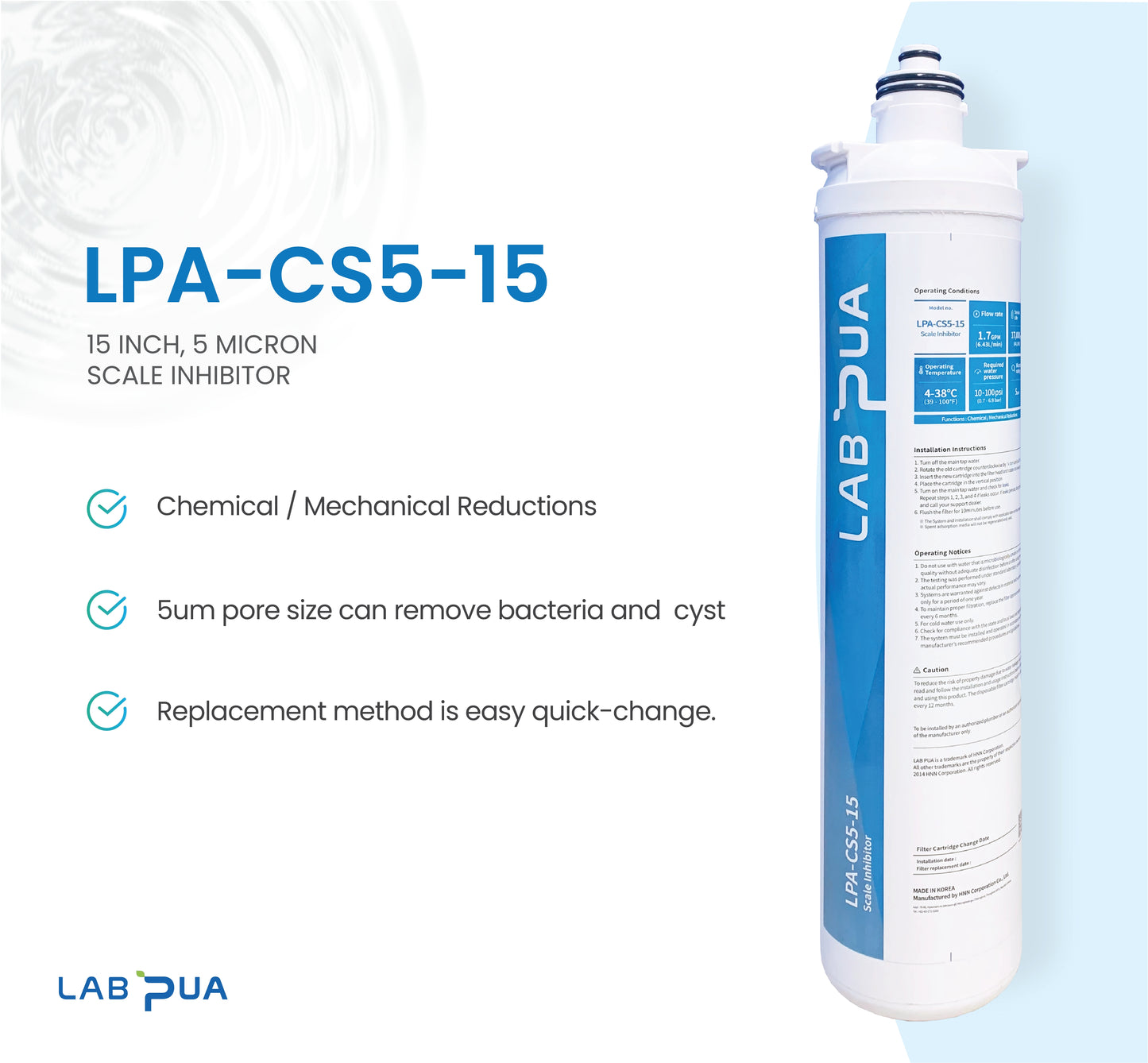Lab Pua LPA-CS5-15 (5um carbon block & Scale inhibitor, 15″L)