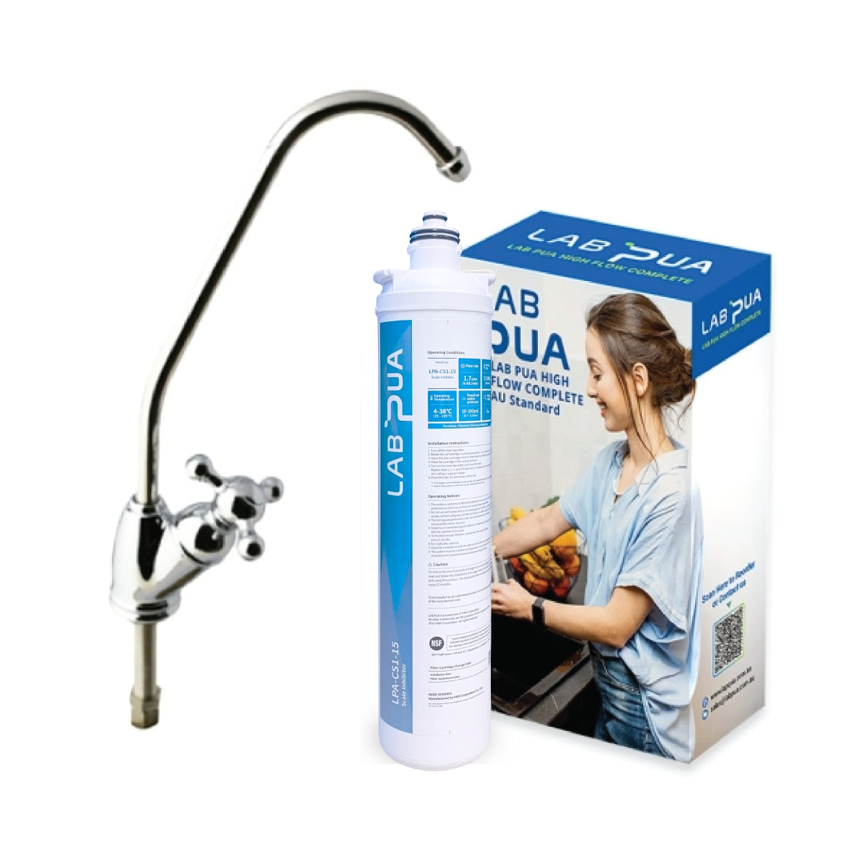 Lab Pua Water Filter Kit With Faucet LPA-CS5-15 15"
