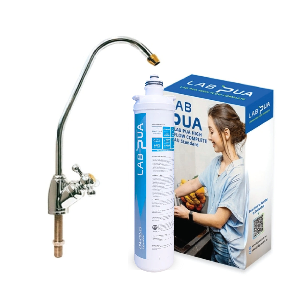 Lab Pua Water Filter Kit With Faucet LPA-CS5-15 15"