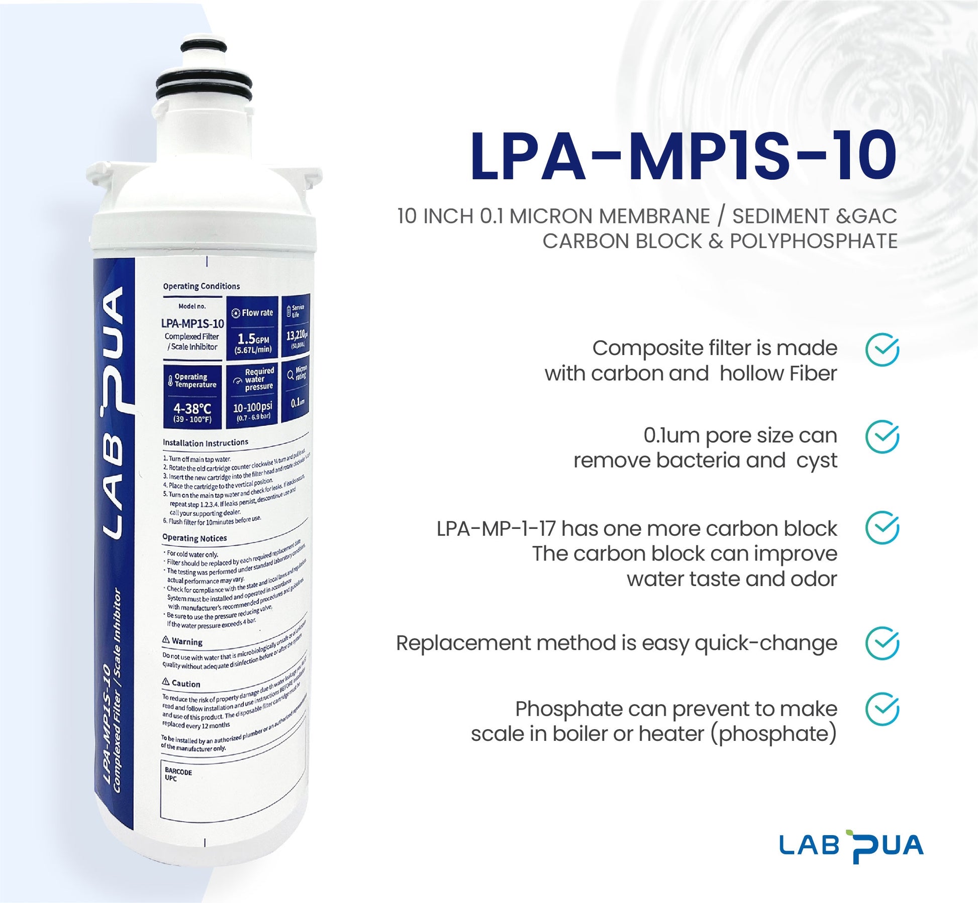 Lab Pua Residential Water Filter Kit With Faucet LPA-MP1S-10