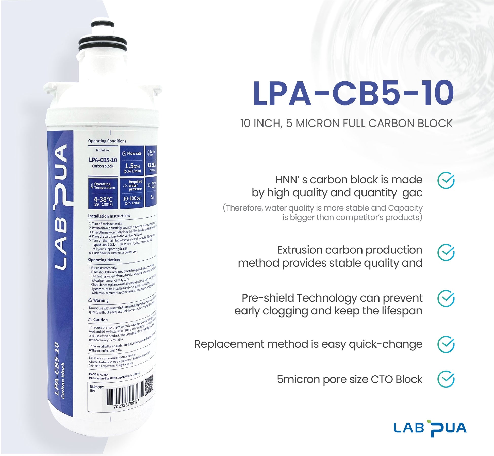 Lab Pua Residential Water Filter LPA-CS5-10