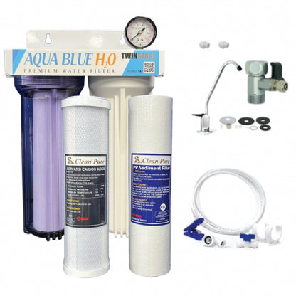 Twin Caravan & RV Water Filter System with Sediment & Silver Carbon Block Filter