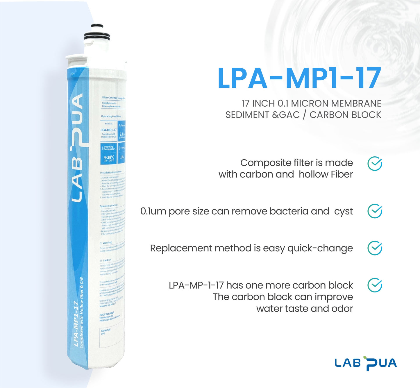 Lab Pua Residential Water Filter header+1/4"Hose Kit 17 Inch Series