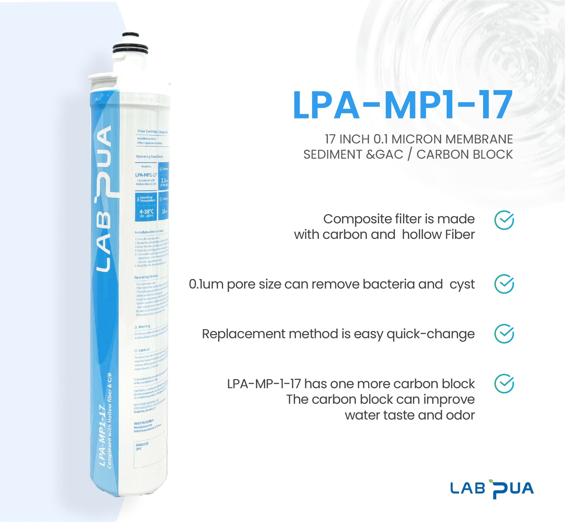 Lab Pua Residential Water Filter header+1/4"Hose Kit 17 Inch Series