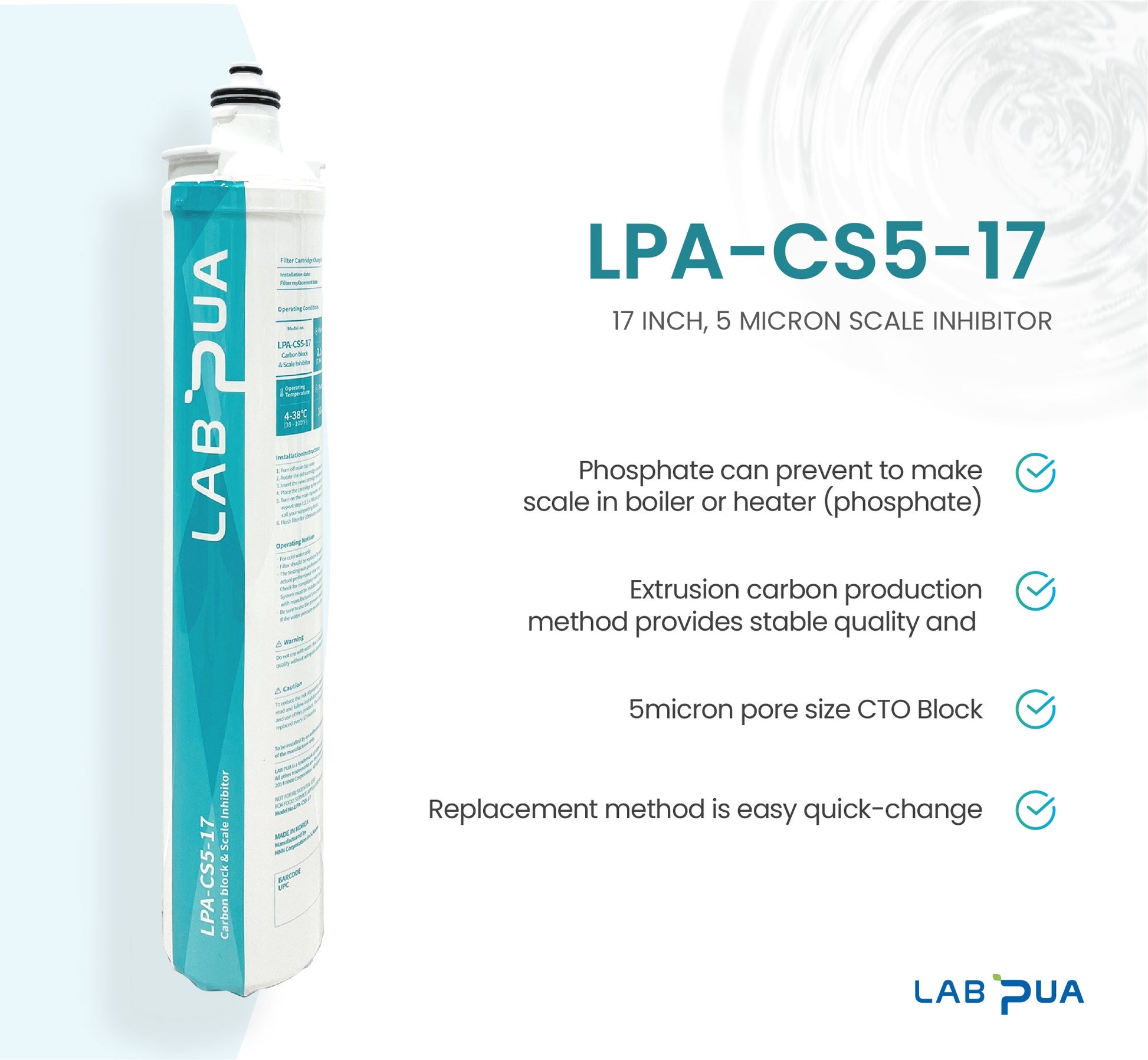 Lab Pua Residential Water Filter header+1/4"Hose Kit 17 Inch Series