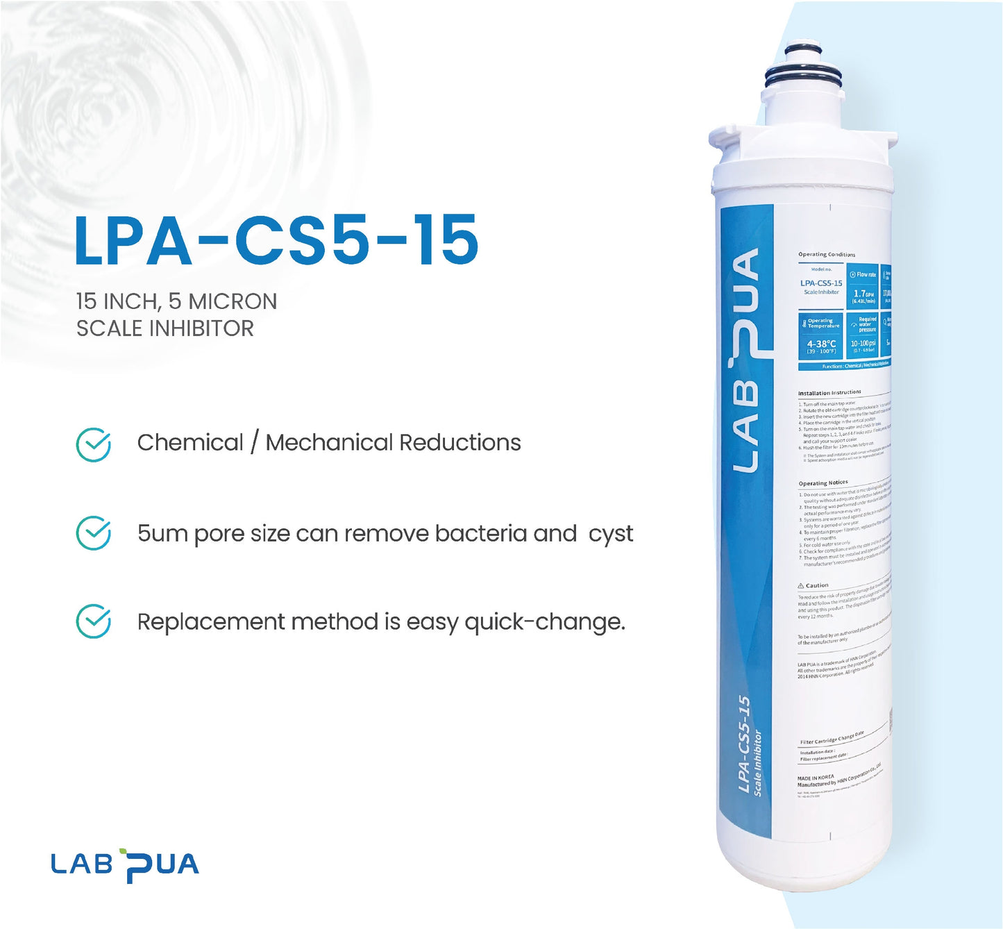 LAB PUA LPA-CS5-15 HIFLOW - FAST FLOW FILTER SYSTEM 1 MICRON 3 STAGE