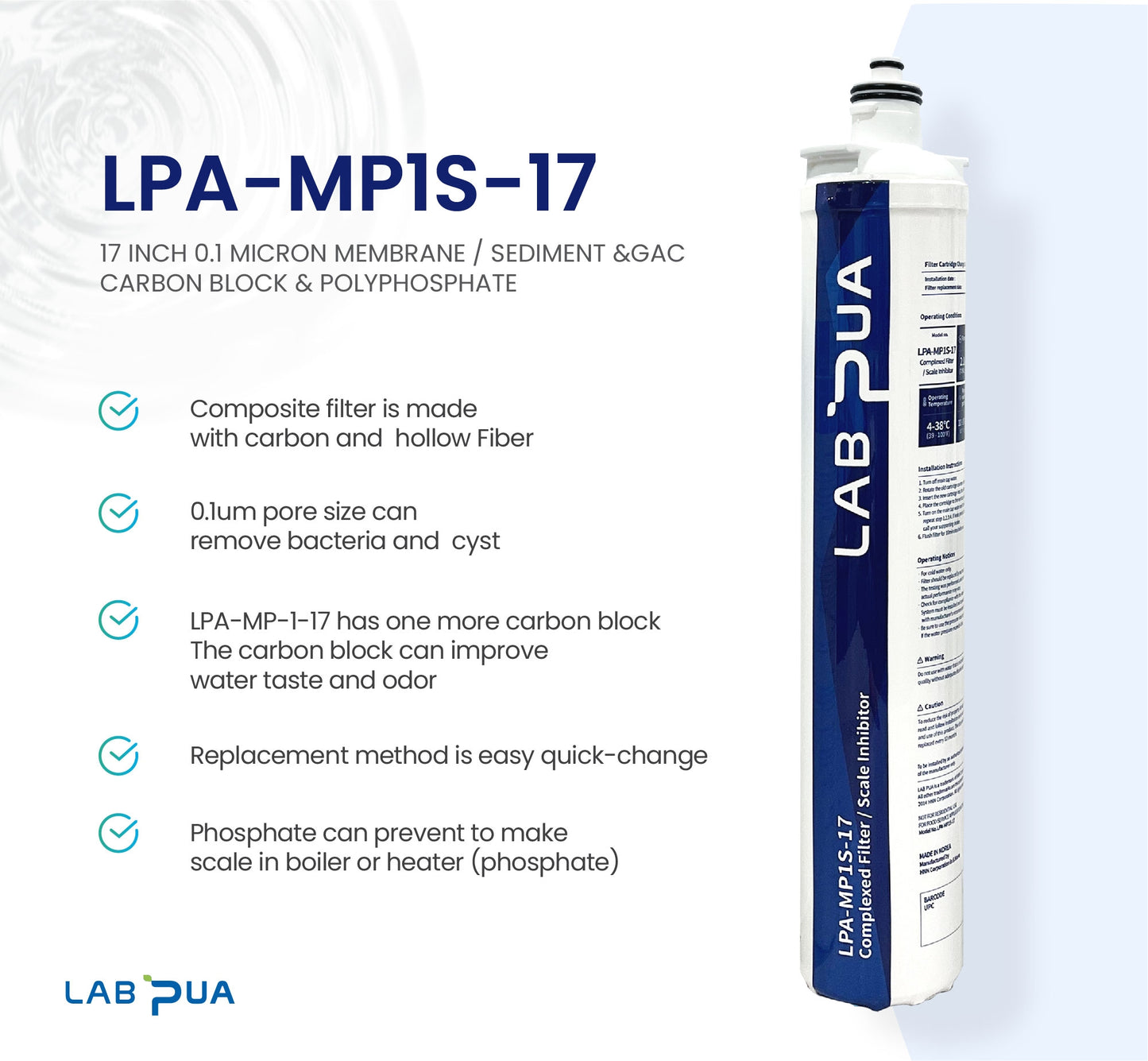Lab Pua Residential Water Filter MP1S-17 17 Inch 0.1 MICRON