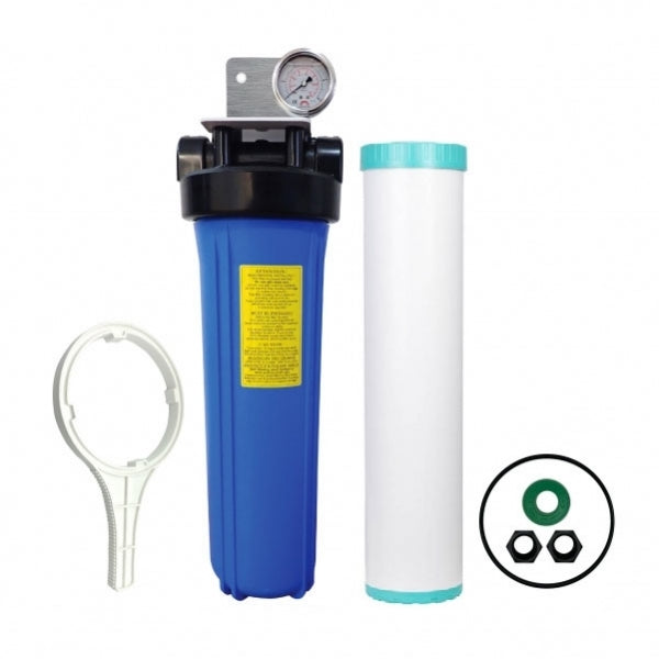 20 Inch Big Blue Whole House Water System With GAC Granular Activated Coconut Carbon 20" X 4.5" Refillable 2045 Silver GAC