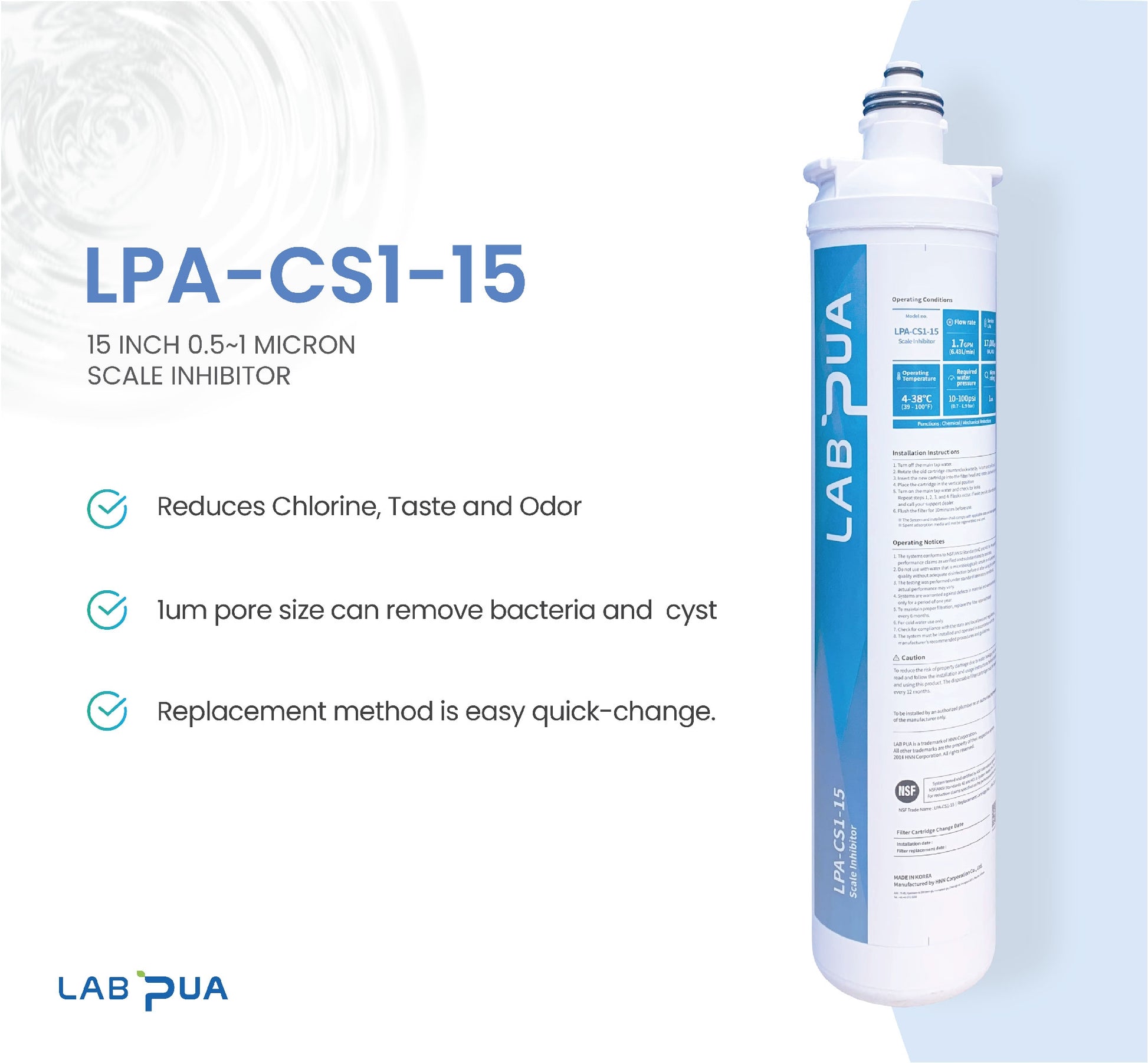 LPA CS1 15, 1μm carbon block with scale inhibitor with Devanti 45kg-60kg Ice Maker