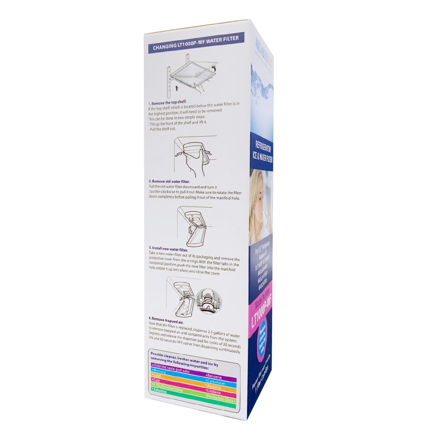 Aqua Blue LT1000P Fridge Water Filter, Compatible with LG LT1000P, LT1000PC, MDJ64844601, ADQ74793501