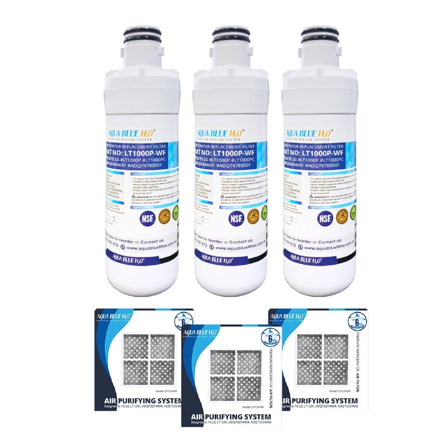 LG LT1000P, MDJ64844601, ADQ74793501 compatible water filter with LG LT120F ADQ73214404 replacing air filter