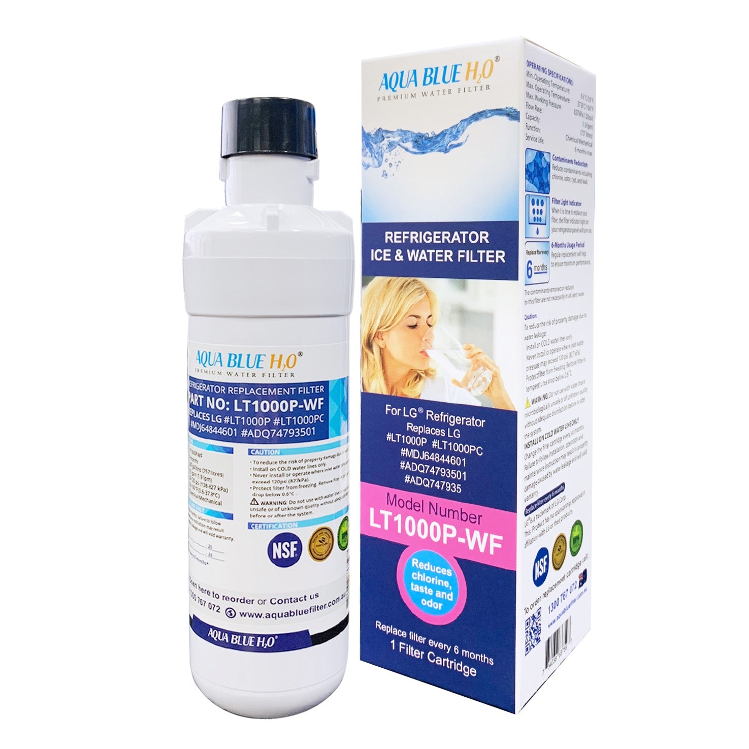 2X LG LT1000P, MDJ64844601, ADQ74793501 compatible water filter with LG LT120F ADQ73214404 replacing air filter