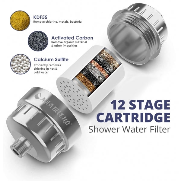 AQUA BLUE H20  SHOWER WATER FILTER & ROSE COMPLETE PACKAGE SF350ARM-B