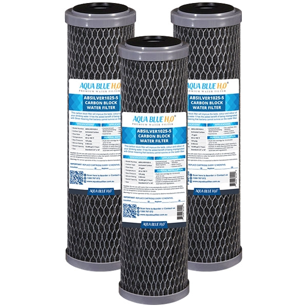 Silver Carbon Block Filter Cartridge Standard 2.5” x 10”, 5 Micron