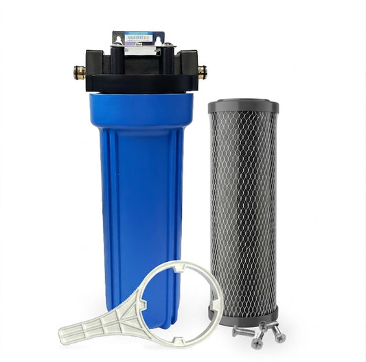 Single Caravan Water Filter System with Brass Hose Connection Fitting