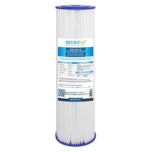 ABPL1025 Pleated Sediment Water Filter Cartridge 10" 10 Micron by Aqua Blue H20 - WATER FILTER DISTRIBUTORS