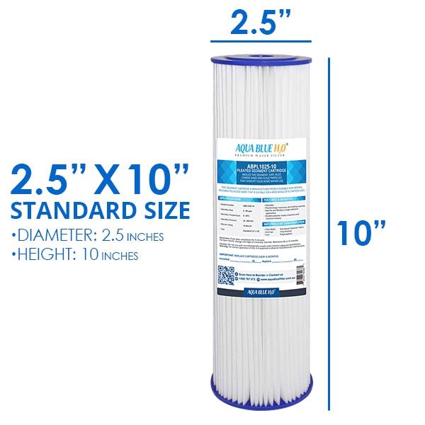 ABPL1025 Pleated Sediment Water Filter Cartridge 10" by Aqua Blue H20 - WATER FILTER DISTRIBUTORS