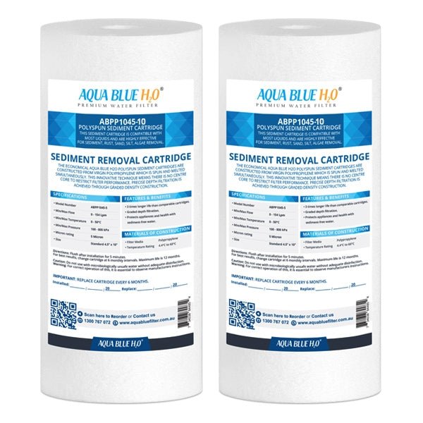 Aqua Blue H20 10x4.5 Polyspun polyproylene sediment cartridge 10Mic water filter - WATER FILTER DISTRIBUTORS