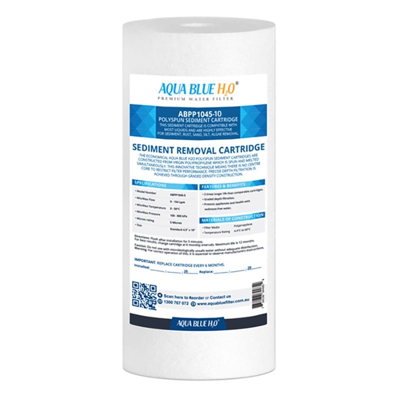 Aqua Blue H20 10x4.5 Polyspun polyproylene sediment cartridge 10Mic water filter - WATER FILTER DISTRIBUTORS
