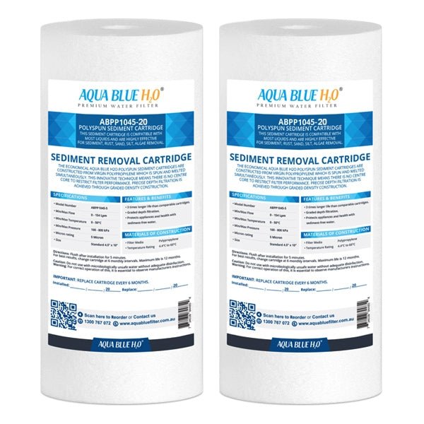 Aqua Blue H20 10x4.5 Polyspun polyproylene sediment cartridge 20Mic water filter - WATER FILTER DISTRIBUTORS