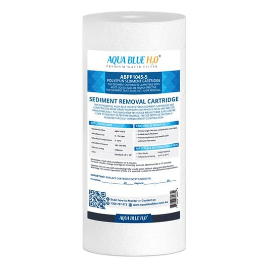 Aqua Blue H20 10x4.5 Polyspun polyproylene sediment cartridge 5Mic water filter - WATER FILTER DISTRIBUTORS
