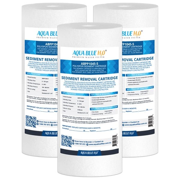 Aqua Blue H20 10x4.5 Polyspun polyproylene sediment cartridge 5Mic water filter - WATER FILTER DISTRIBUTORS