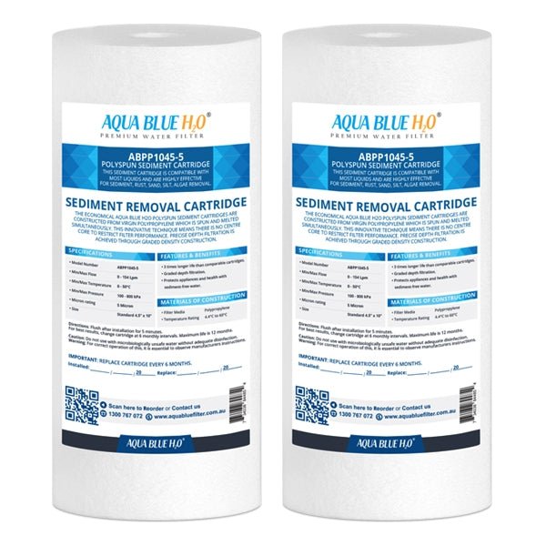 Aqua Blue H20 10x4.5 Polyspun polyproylene sediment cartridge 5Mic water filter - WATER FILTER DISTRIBUTORS