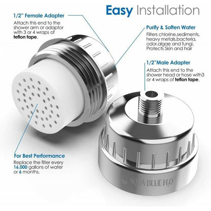 Aqua Blue h20 Shower Water Filter & Rose Complete Package SF650ARM - B - WATER FILTER DISTRIBUTORS