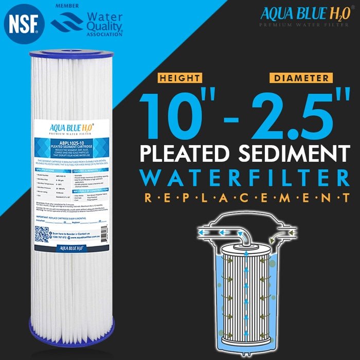 Aqua Blue H20 Washable Pleated Sediment Filter 10 x 2.5 5MIC - WATER FILTER DISTRIBUTORS