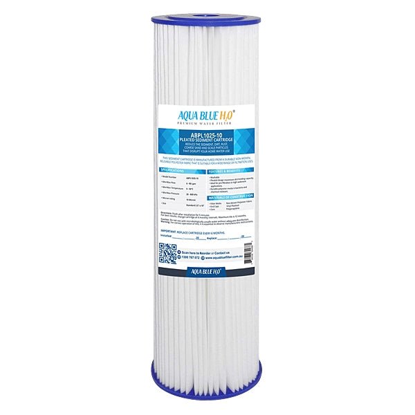 Aqua Blue H20 Washable Pleated Sediment Filter 10 x 2.5 5MIC - WATER FILTER DISTRIBUTORS