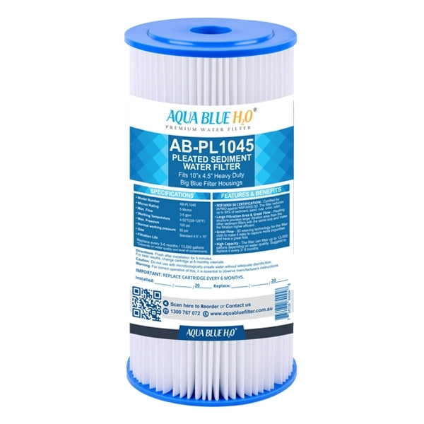 Aqua Blue H2O 10" x 4.5" Whole House Big Blue Pleated Sediment
