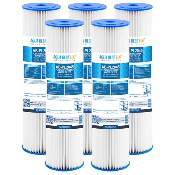 Aqua Blue H2O 20" x 4.5" Whole House Pleated Sediment Cartridge 5 Micron ABPL2045 - 5M - WATER FILTER DISTRIBUTORS
