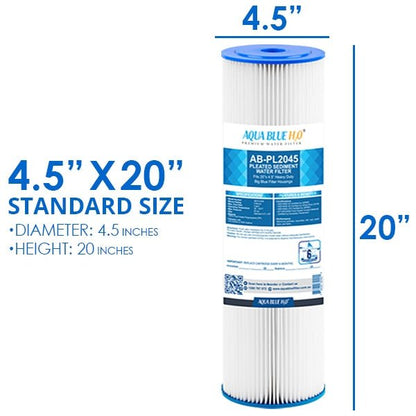 Aqua Blue H2O 20" x 4.5" Whole House Pleated Sediment Cartridge 5 Micron ABPL2045 - 5M - WATER FILTER DISTRIBUTORS
