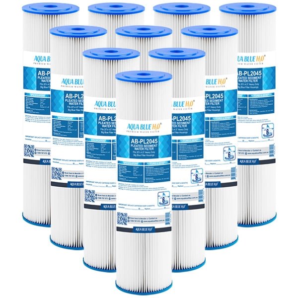 Aqua Blue H2O 20" x 4.5" Whole House Pleated Sediment Cartridge 5 Micron ABPL2045 - 5M - WATER FILTER DISTRIBUTORS