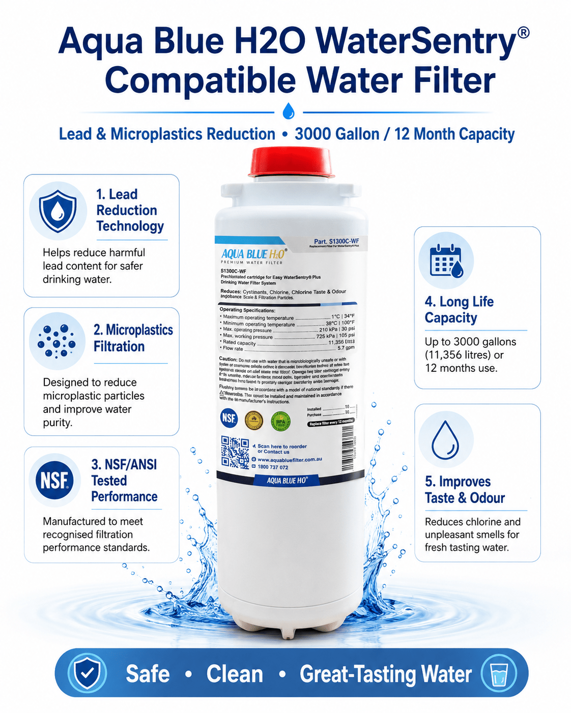 Aqua Blue H2O 51300C-WF WaterSentry Compatible Filter – Lead & Microplastics - WATER FILTER DISTRIBUTORS