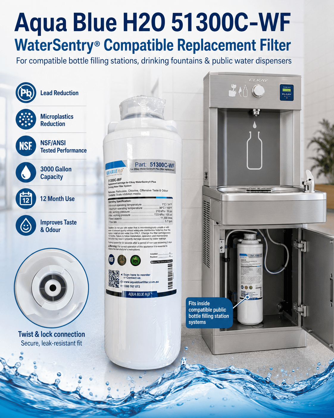 Aqua Blue H2O 51300C-WF WaterSentry Compatible Filter – Lead & Microplastics - WATER FILTER DISTRIBUTORS