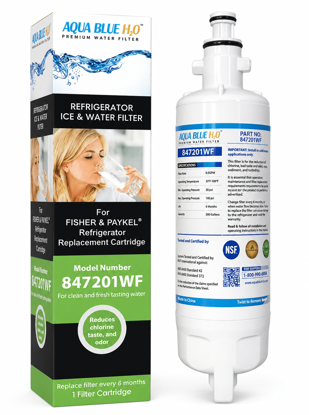 Aqua Blue H2O 847201-WF Fridge Water Filter Replacement Cartridge Image